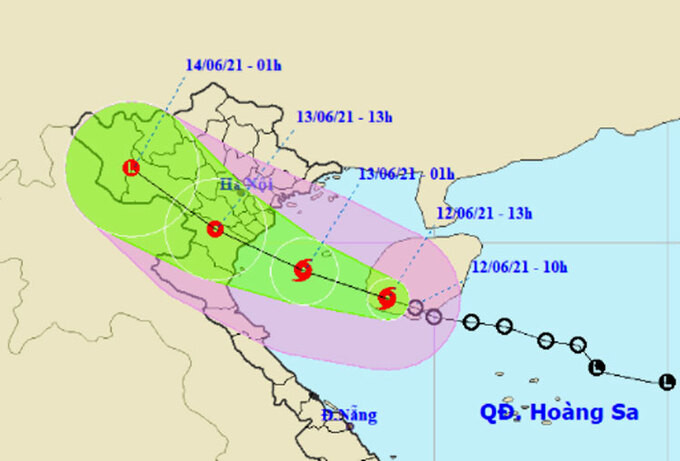 Dự báo đường đi và khu vực ảnh hưởng của bão. Ảnh: NCHMF.