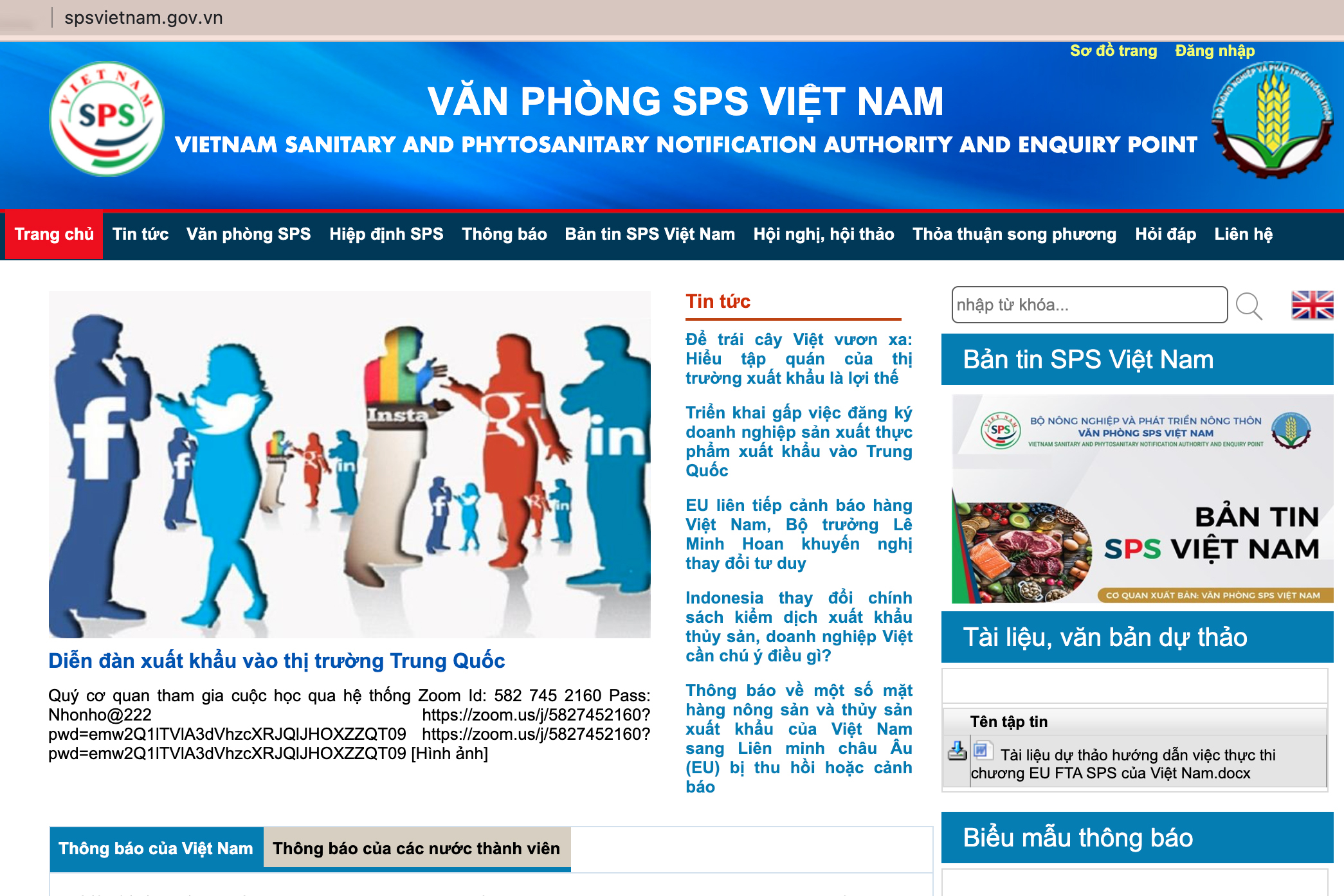 Thông báo tổ chức diễn đàn trên trang chủ của Văn phòng SPS Việt Nam.