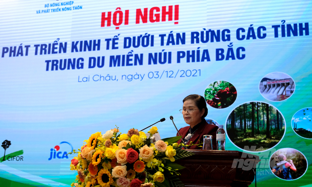 Secretary of Lai Chau provincial Party Committee Giang Pao My gave an address at the Conference. Photo: Bao Thang.