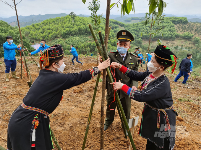 Ngoài các đại biểu, cán bộ công chức, viên chức lực lượng vũ trang, Tết trồng cây còn thu hút được đông đảo đồng bào các dân tộc thiểu số của tỉnh Tuyên Quang tham gia.