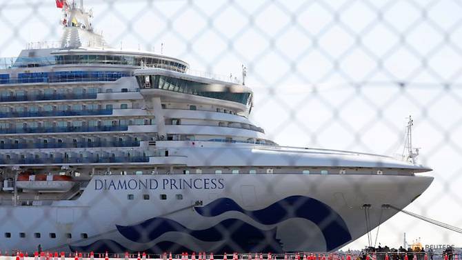 Hình ảnh tàu Diamond Princess tại bến Daikoku Pier ở thành phố Yokohama, phía nam Tokyo (Nhật Bản). Ảnh: Issei Kato/Reuters.