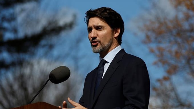 Thủ tướng Canada Justin Trudeau phát biểu tại một cuộc họp báo ở Rideau Cottage (Ottawa, Ontario, Canada). Ảnh: Blair Gable/Reuters.