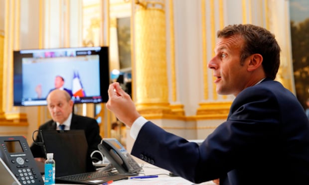 Tổng thống Pháp Emmanuel Macron phát biểu trong hội nghị trực tuyến của WHO. Ảnh: Getty Images.