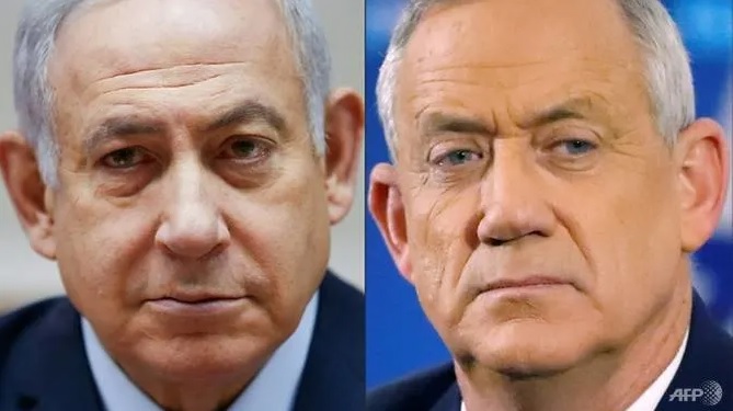 Thủ tướng Israel Benjamin Netanyahu (trái) và tướng Benny Gantz của Israel đã nghỉ hưu đạt được thỏa thuận chia sẻ quyền lực có thể dẫn đến sáp nhập phần lớn khu Bờ Tây. Ảnh: AFP.