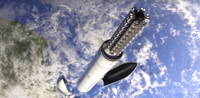 Hình ảnh mô tả tên lửa Falcon 9 đưa các vệ tinh Starlink lên quỹ đạo. Ảnh: ARIANESPACE.