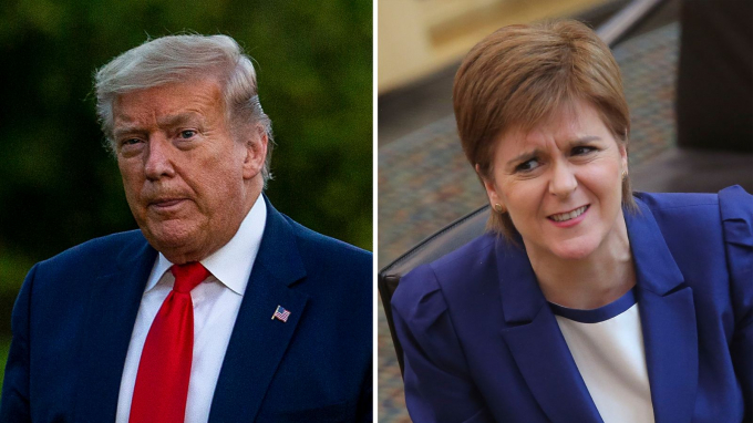 Tổng thống Donald Trump và Thủ hiến Scotland Nicola Sturgeon. Ảnh: Sky News.