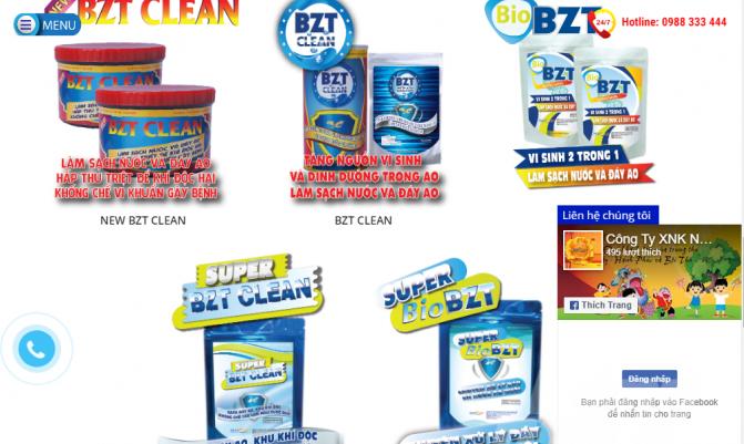 Các sản phẩm BZT trên trang Web của một công ty. Ảnh: Thanh Sơn.