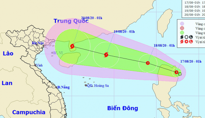 Sơ đồ hướng đi áp thấp nhiệt đới. Ảnh: Trung tâm dự báo khí tượng thủy văn quốc gia