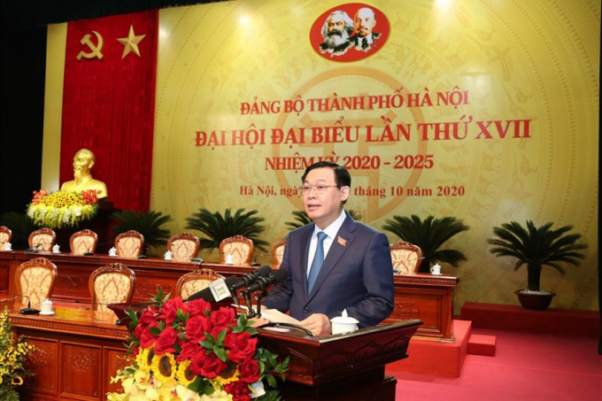 Ông Vương Đình Huệ được bầu làm Bí thư Thành ủy Hà Nội khóa XVII với số phiếu tuyệt đối. Ảnh: TTBC.