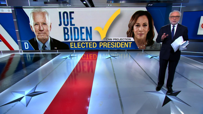 CNN tuyên bố ông Biden và bà Harris đã đắc cử Tổng thống và Phó Tổng thống Hoa Kỳ. Ảnh: CNN.
