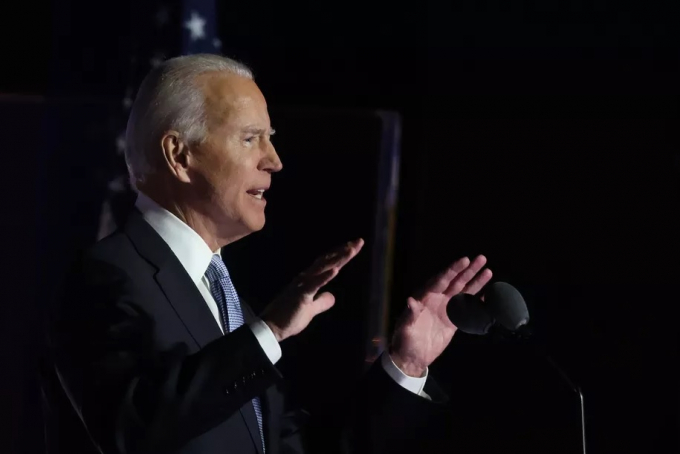 Tổng thống đắc cử Hoa Kỳ Joe Biden phát biểu trước quốc gia tại Wilmington, Delaware, ngày 7/11/2020 (giờ địa phương). Ảnh: Getty Images.