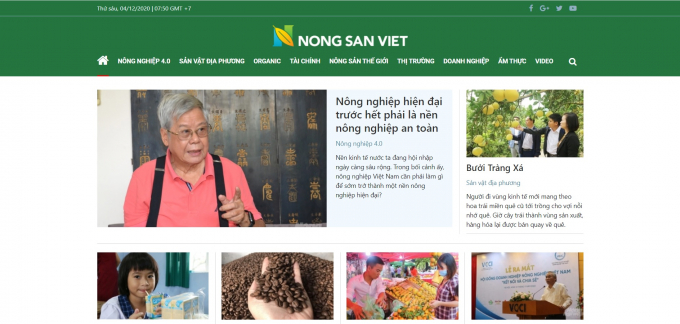 Ảnh chụp màn hình chuyên trang Nông sản Việt trong hệ sinh thái Báo Nông nghiệp Việt Nam.