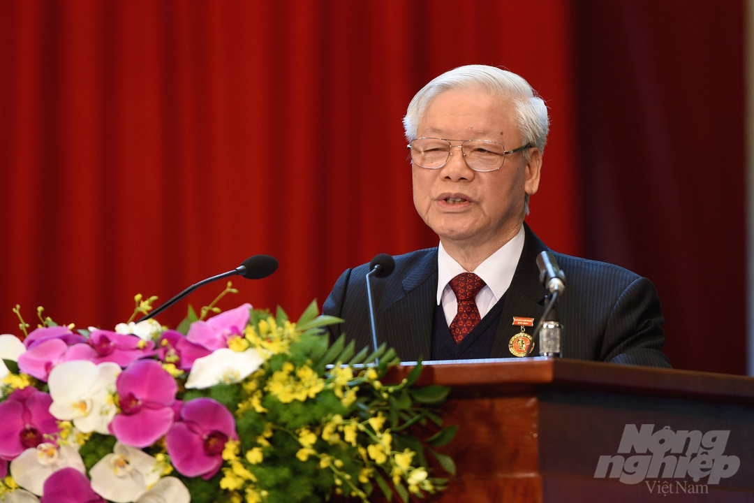 Tổng Bí thư, Chủ tịch nước Nguyễn Phú Trọng phát biểu tại Đại hội Thi đua yêu nước toàn quốc lần thứ X. Ảnh: Đinh Tùng.