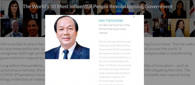 Ảnh chụp màn hình trang web công bố danh sách 50 người có tầm ảnh hưởng nhất thế giới về cải cách quản trị.