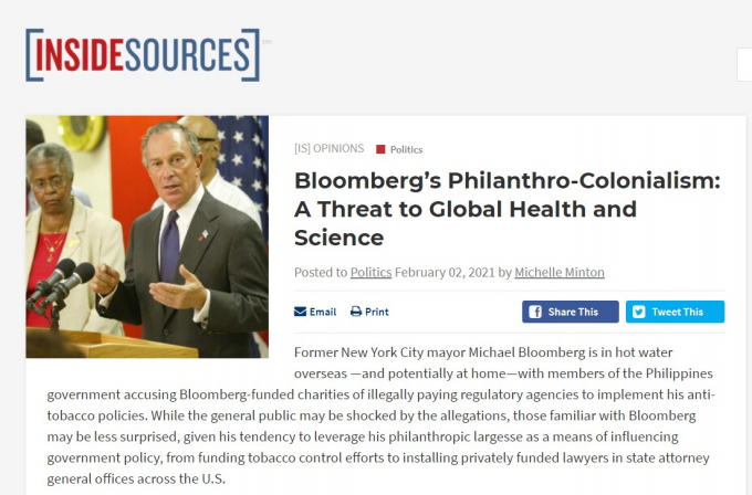 Trong mắt nhiều người, Quỹ Bloomberg Philanthropies bị cho là mối đe dọa với sức khỏe và khoa học thế giới.