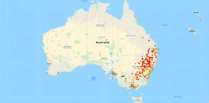 Bản đồ MouseAlert, do Tổ chức Nghiên cứu Khoa học và Công nghiệp Australia CSIRO tạo ra, cho thấy các mức độ khác nhau và sự lây lan của bệnh dịch chuột đang gây ra thiệt hại thảm khốc trên khắp các vùng của New South Wales và Queensland.