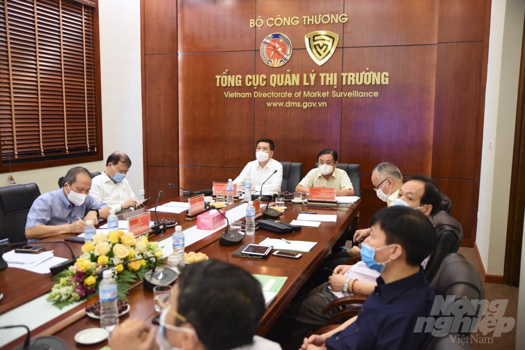 Bộ trưởng Lê Minh Hoan và Bộ trưởng Nguyễn Hồng Diên tại buổi họp trực tuyến với các điểm cầu cả nước.