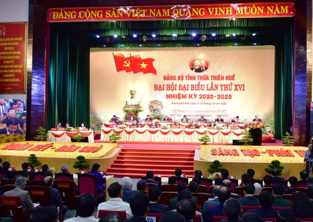 Đại hội Đảng bộ tỉnh Thừa Thiên- Huế lần thứ XVI, nhiệm kỳ 2020 - 2025. Ảnh: Tiến Thành.