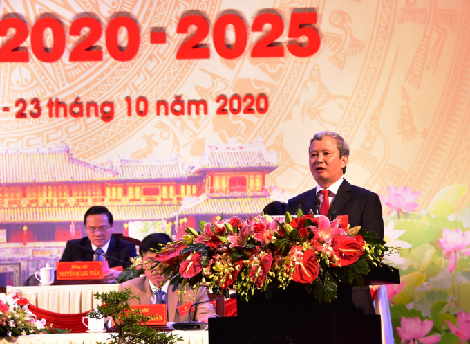 Ông Lê Trường Lưu tái đắc cử Bí thư Tỉnh ủy Thừa Thiên- Huế khóa XVI, nhiệm kỳ 2020-2025 với số phiếu tuyệt đối 100%. Ảnh: T.T.