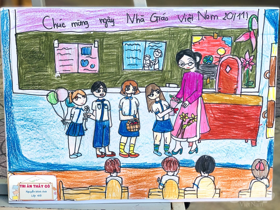 Nét vẽ đáng yêu của học sinh tiểu học về thầy cô nhân ngày 20/11