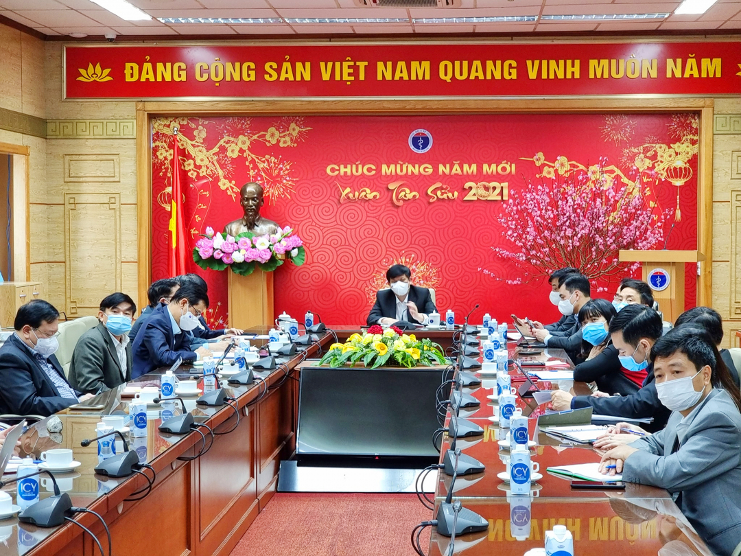 Bộ trưởng Bộ Y tế Nguyễn Thanh Long tại điểm cầu Bộ Y tế (Hà Nội). Ảnh: BYT.