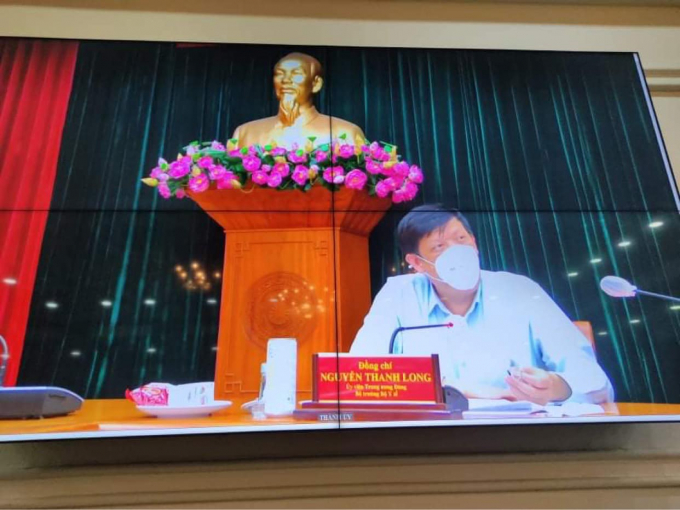Bộ trưởng Nguyễn Thanh Long tại điểm cầu Bộ Y tế. Ảnh: BYT.