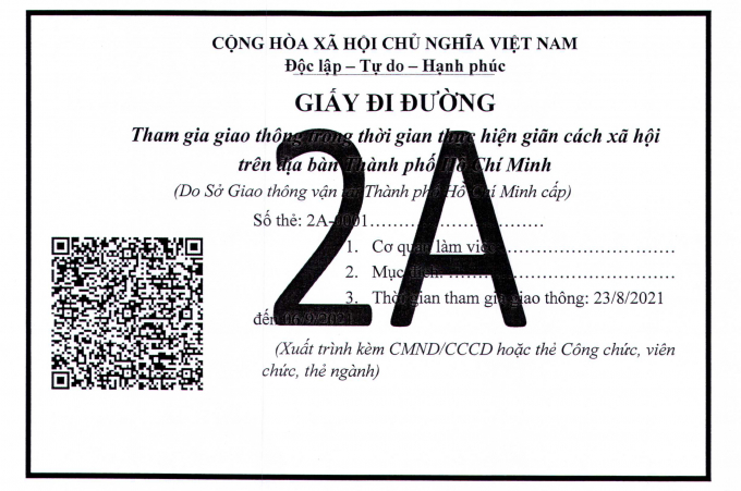 Mẫu giấy đi đường trong thời gian TP.HCM thực hiện giãn cách xã hội từ 0h ngày 23/8 đến hết ngày 6/9.