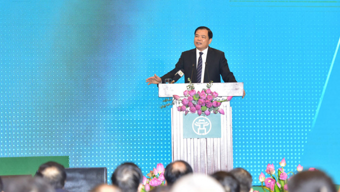 Bộ trưởng NN-PTNT Nguyễn Xuân Cường phát biểu tại hội nghị sáng 27/6. Ảnh: HNMO.