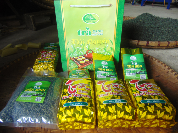 Một số sản phẩm chè của HTX nông sản Liên Minh hiện nay. Ảnh: Toán Nguyễn.