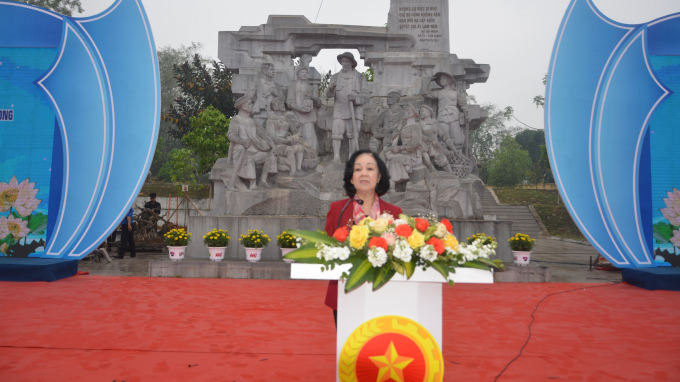 Bà Trương Thị Mai phát biểu tại buổi lễ kỷ niệm. Ảnh: Toán Nguyễn.