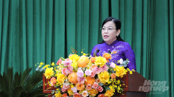 Bà Nguyễn Thanh Hải, Bí thư Tỉnh ủy Thái Nguyên phát biểu tại buổi khai mạc. Ảnh: Toán Nguyễn.