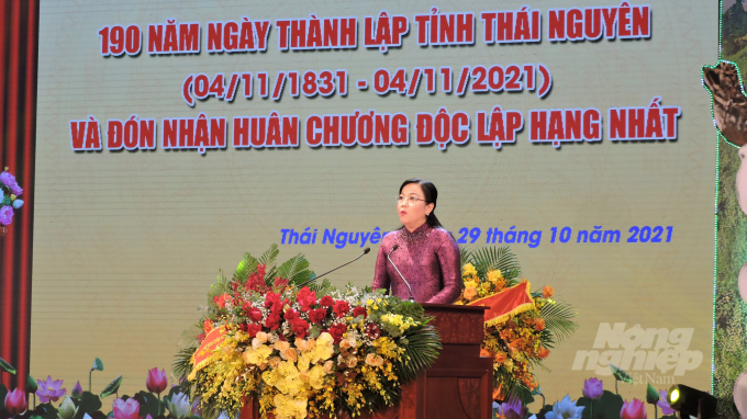 Bí thư Tỉnh ủy Thái Nguyên Nguyễn Thanh Hải đọc diễn văn ôn lại kỷ niệm 190 năm thành lập tỉnh Thái Nguyên. Ảnh: Toán Nguyễn.