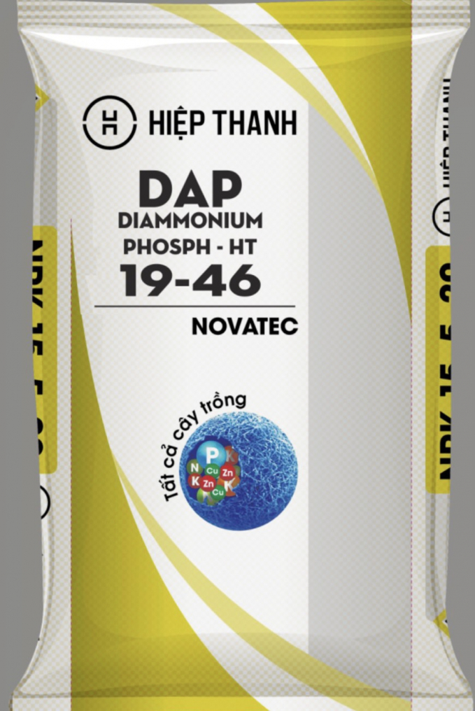 Phân bón DAP 19-46 của Công ty Hiệp Thanh. Ảnh: Đức Trung.