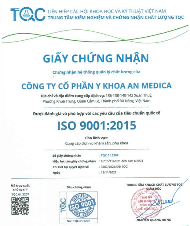 Phòng khám sản phụ khoa An Clinic đạt chứng chỉ ISO 9001. Ảnh: Đỗ Hưng.