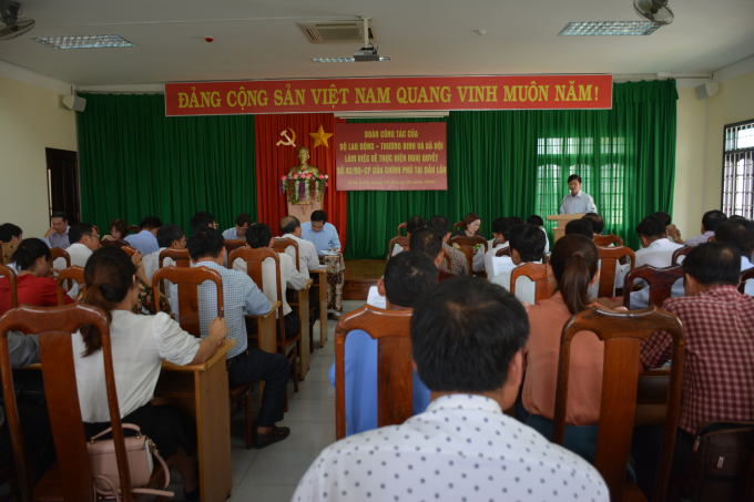 Đoàn công tác của Bộ LĐ - TB&XH làm việc với UBND tỉnh Đăk Lăk về tiến độ thực hiện Nghị quyết số 42 của Chính phủ. Ảnh: Trần Long.
