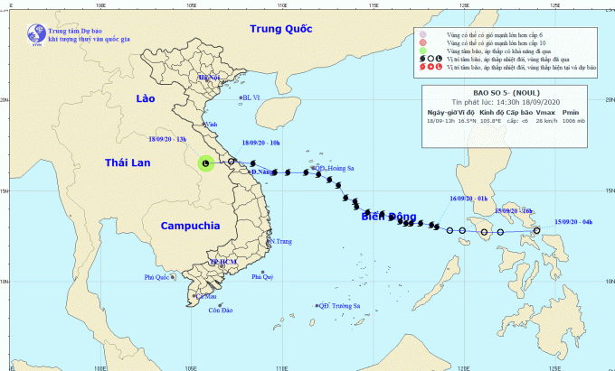 Bão số 5 suy yếu thành áp thấp nhiệt đới. Ảnh: Trung tâm Dự báo KTTV quốc gia.