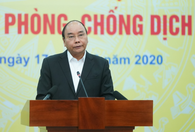 Thủ tướng Nguyễn Xuân Phúc phát biểu tại lễ phát động toàn dân ủng hộ phòng, chống dịch COVID-19. Ảnh: VGP.