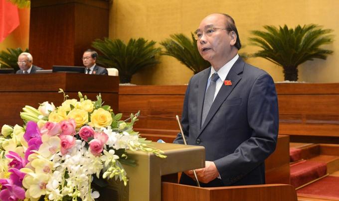 Thủ tướng báo cáo trước Quốc hội sáng 20/5. Ảnh: Quochoi.vn