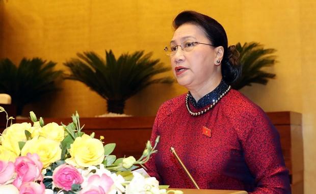 Chủ tịch Quốc hội Nguyễn Thị Kim Ngân phát biểu khai mạc kỳ họp thứ 9, Quốc hội khóa XIV sáng 20/5. Ảnh: TTXVN.