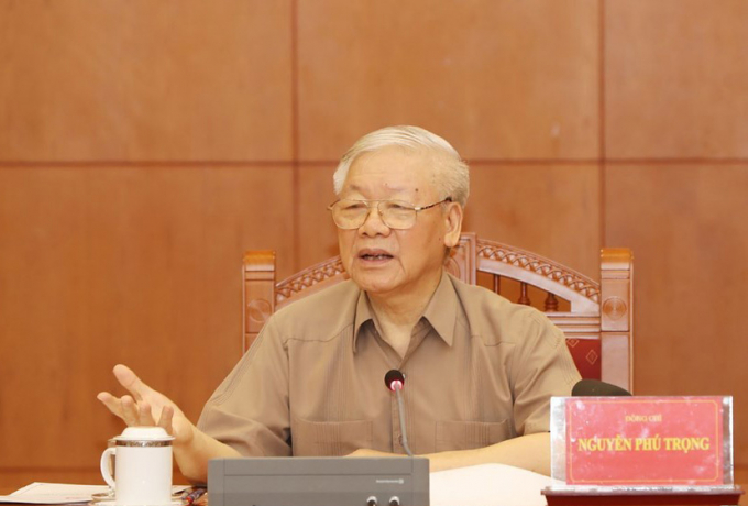 Tổng Bí thư, Chủ tịch nước Nguyễn Phú Trọng, Trưởng Ban Chỉ đạo Trung ương về phòng, chống tham nhũng phát biểu tại cuộc họp. Ảnh: VGP.
