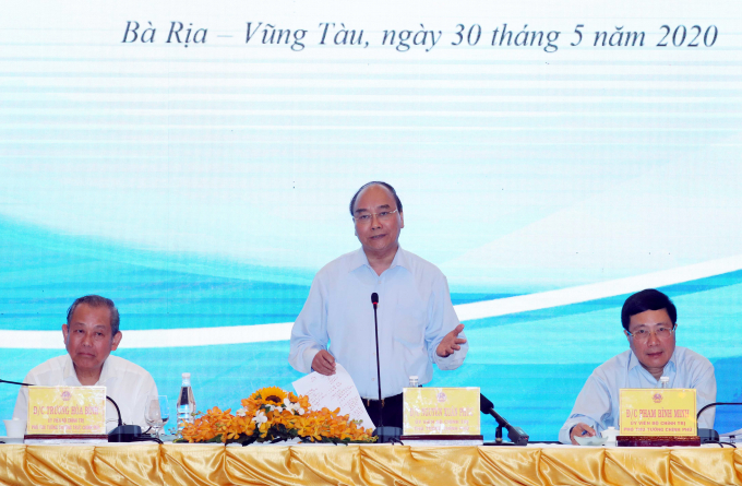 Thủ tướng phát biểu tại hội nghị với các tỉnh, thành phố khu kinh tế trọng điểm phía Nam vào chiều 30/5 tại tỉnh Bà Rịa – Vũng Tàu. Ảnh: VGP.
