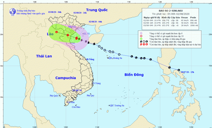 Dự báo đường đi của Bão số 2. Ảnh: TTKTTVQG.