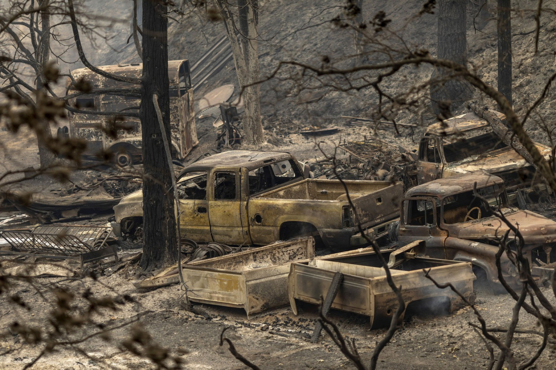 Các phương tiện bị thiêu trụi hoàn toàn sau khi lửa cháy rừng quét qua vào ngày 8/9 vừa qua ở bang California.