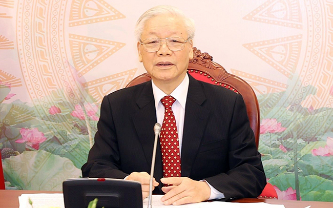 Tổng Bí thư, Chủ tịch nước Nguyễn Phú Trọng điện đàm trực tiếp với Tổng Bí thư, Chủ tịch nước Trung Quốc Tập Cận Bình. Ảnh: TTXVN.