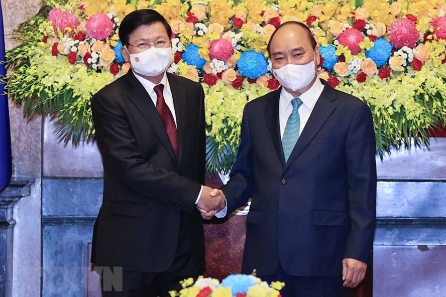 Chủ tịch nước Nguyễn Xuân Phúc hội kiến Tổng Bí thư, Chủ tịch nước Lào Thongloun Sisoulith ngày 29/6/2021 tại Hà Nội.