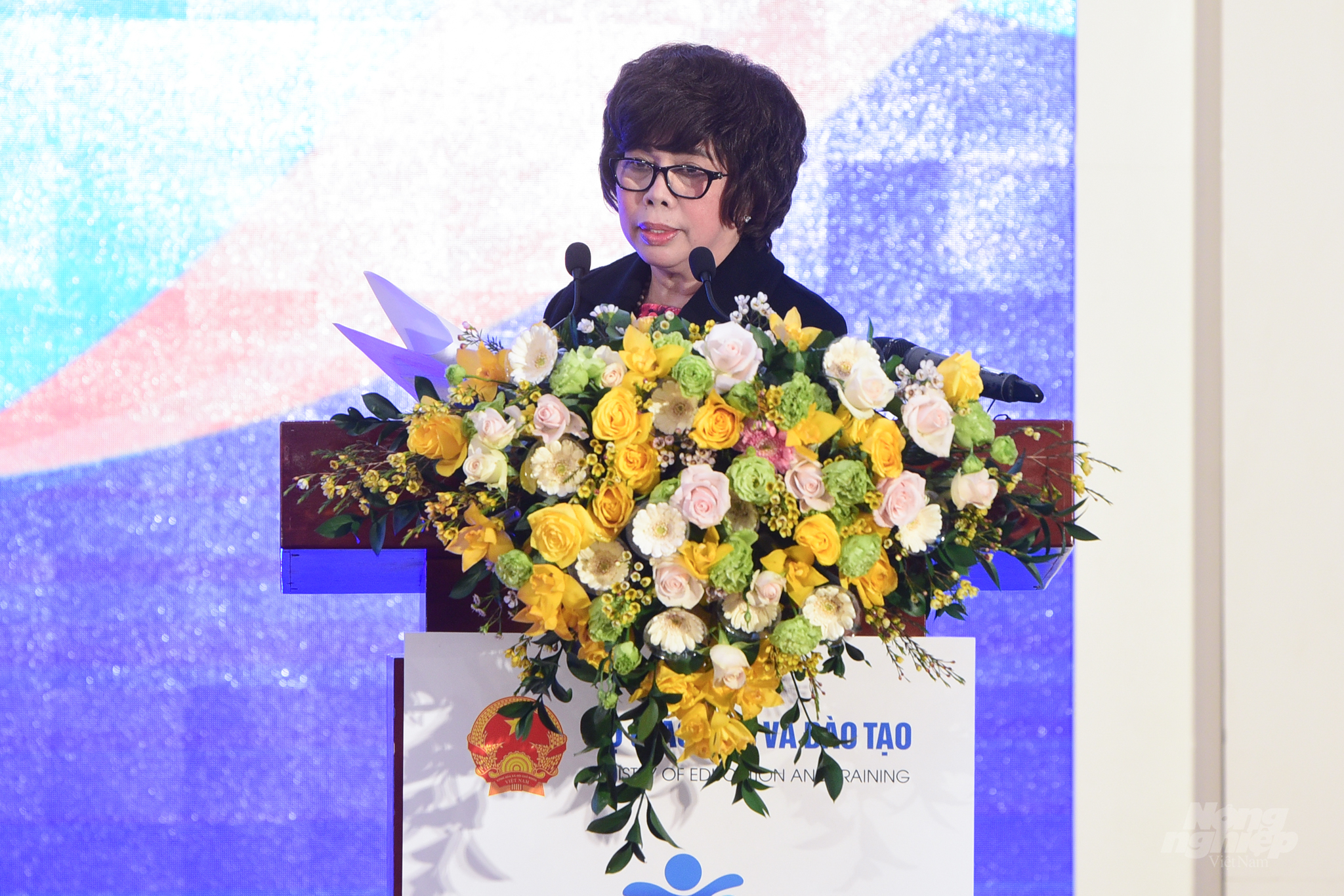 Bà Thái Hương, Nhà sáng lập, Chủ tịch Hội đồng chiến lược Tập đoàn TH - Đơn vị đồng hành chính cùng chương trình Sức khỏe học đường phát biểu tại lễ công bố. Ảnh: Tùng Đinh.