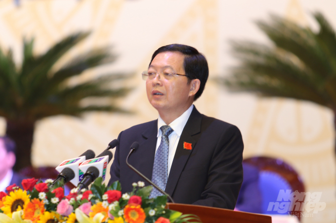 Ông Hồ Quốc Dũng, Chủ tịch UBND tỉnh Bình Định, phát biểu tại Đại hội. Ảnh: Vũ Đình Thung.