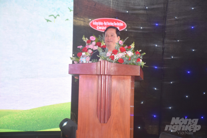 Ông Nguyễn Tuấn Thanh, Phó Chủ tịch Thường trực UBND tỉnh Bình Định, phát biểu tại buổi lễ. Ảnh: Vũ Đình Thung.
