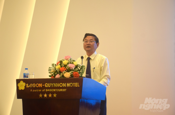 Phó Chủ tịch UBND tỉnh Bình Định Nguyễn Tự Công Hoàng phát biểu tại đại hội. Ảnh: Vũ Đình Thung.