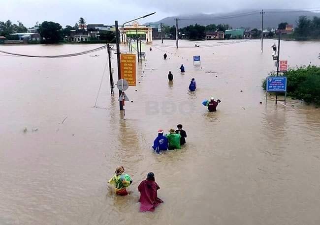Huyện Tuy Phước, địa phương bị ngập lũ nặng nhất ở Bình Định trong đợt mưa lũ này. Ảnh: V.Đ.T